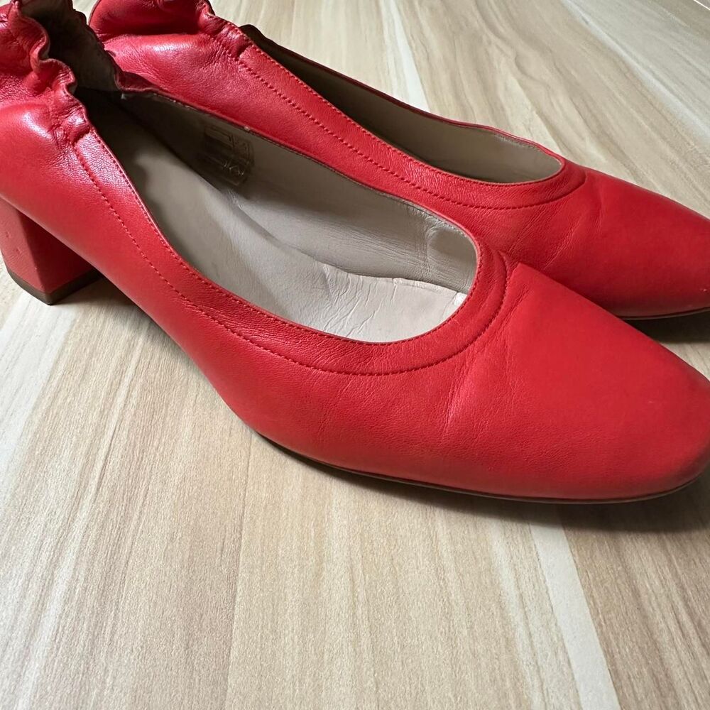 Everlane Red/Orange Leather “The Day Heel” Chunky Heels Italian Timeless Chic 8